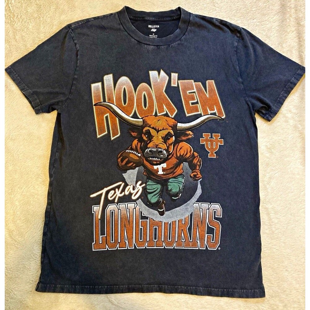 Hollister Texas Longhorns Hook 'Em Graphic T-Shirt Black Relaxed Fit M